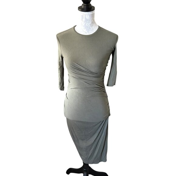 Helmut Lang Nova Ruched Bodycon Dress Womens Size Xsmall Gray Long Sleeve - Picture 1 of 5